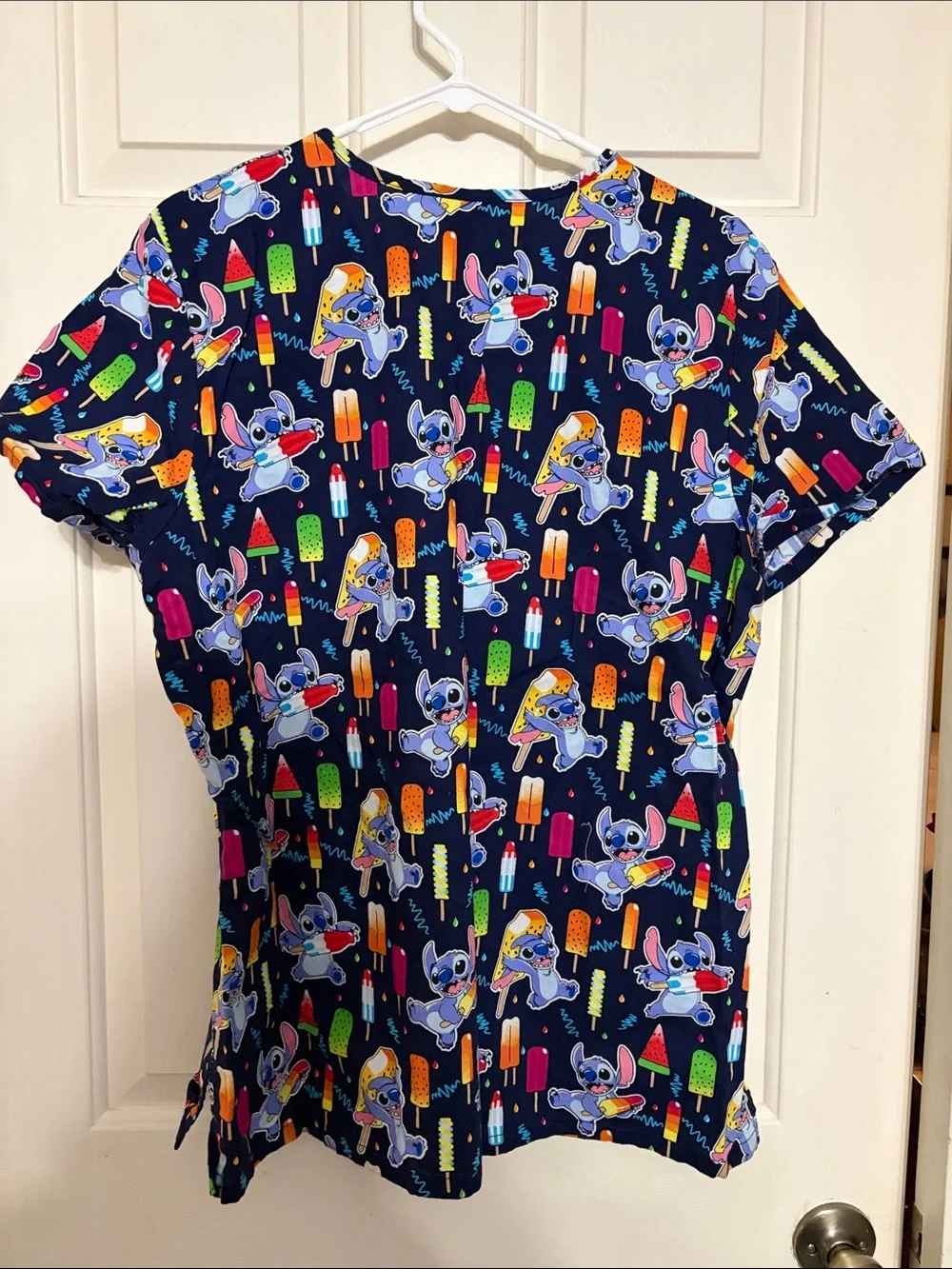 Disney Navy Blue Stitch Popsicle Print Scrub Top